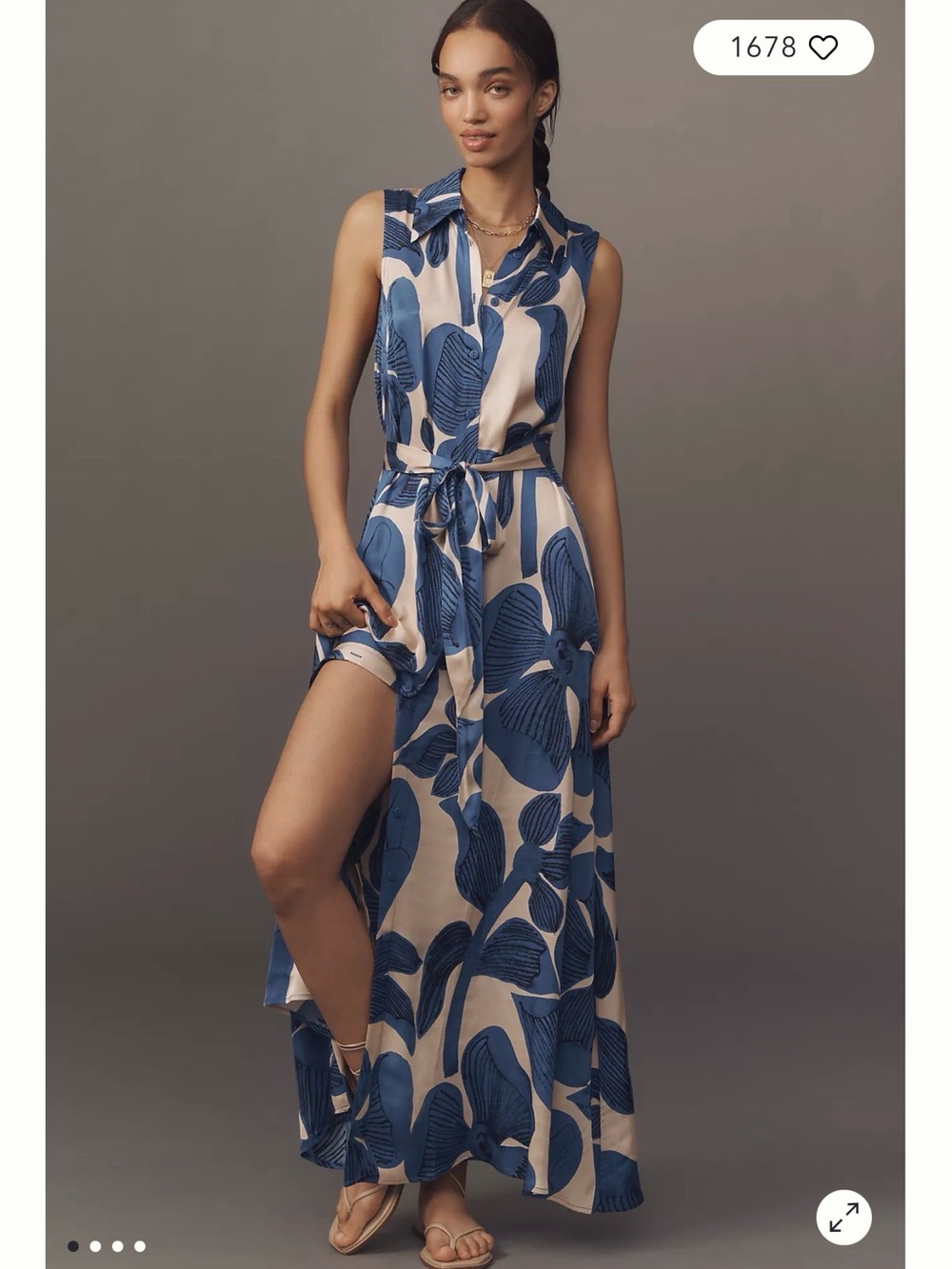 Anthropologie Corey Lynn Calter Sleeveless Mock-Neck Floral Maxi Shirt Dress